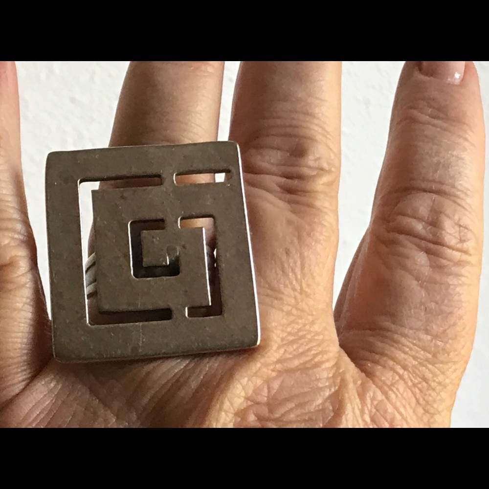 Large Silver Geometric Ring With Adjustable Band. - image 1
